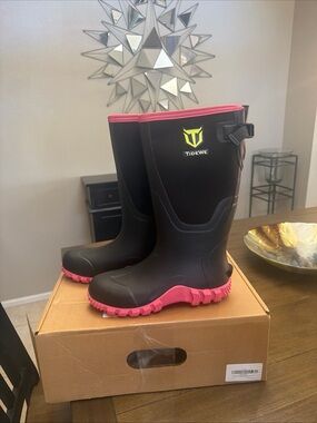 TideWe Womens Rubber Boots Multi-Season Waterproof Neoprene Pink Black 9 New